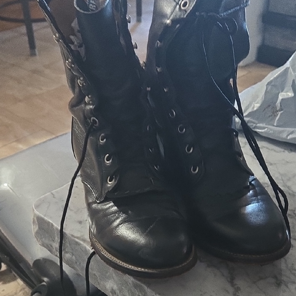 Justin Boots Black Leather Lace-Up Booties